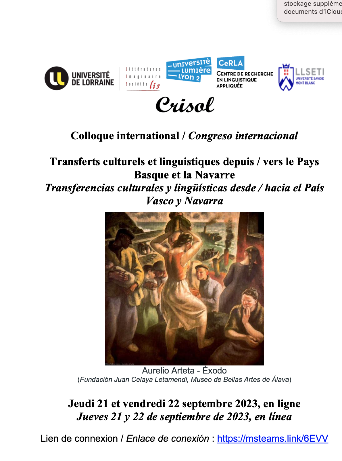 Colloque Transferts Culturels depuis/vers le Pays Basque et la Navarre